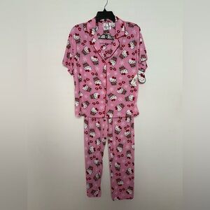 Hello Kitty Snowflake Mittens Holiday Themed Pink Pajamas Set Large